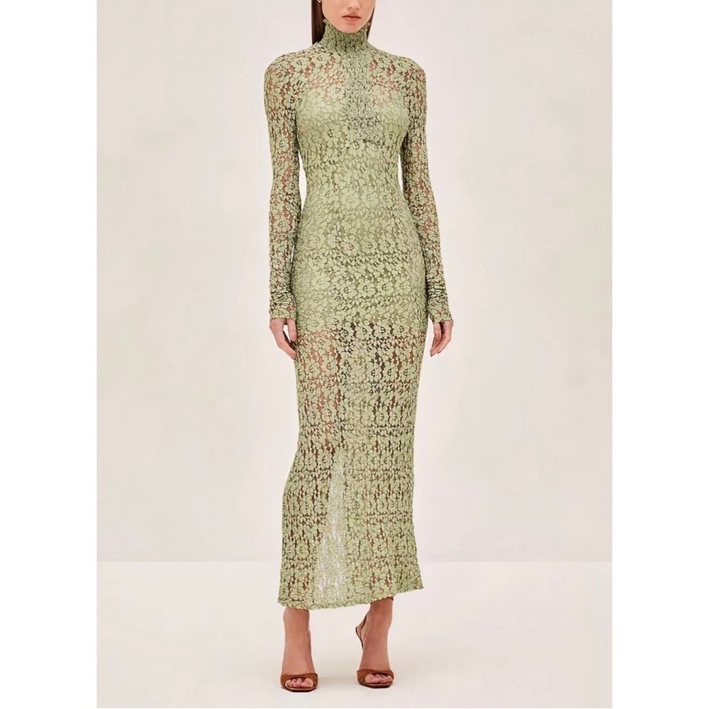 NWOT ALEXIS Green Midi Lace Long-Sleeve Tafari Dress